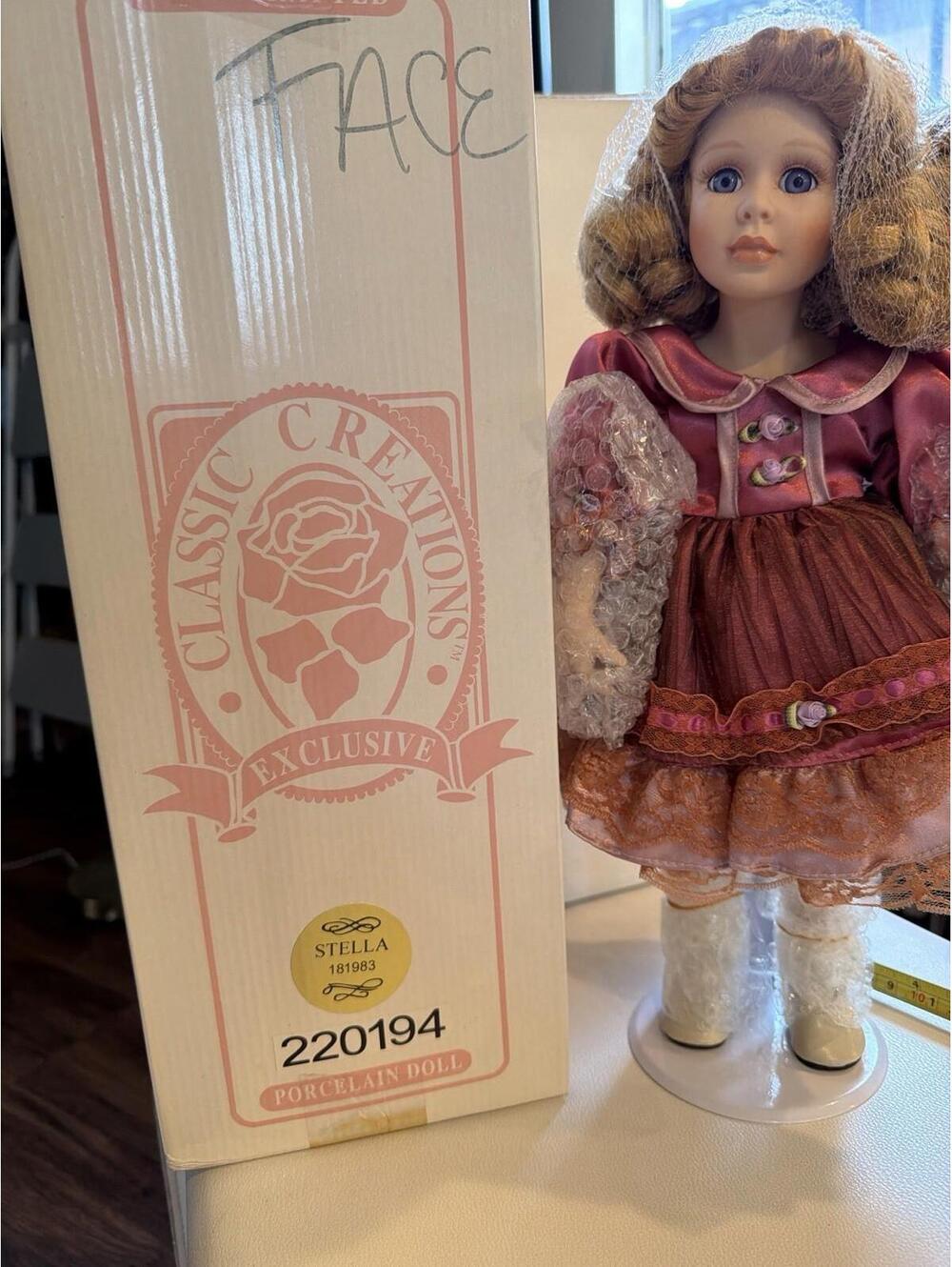 Classic Creations Exclusive Stella Porcelain Doll With Box Stand Vintage
